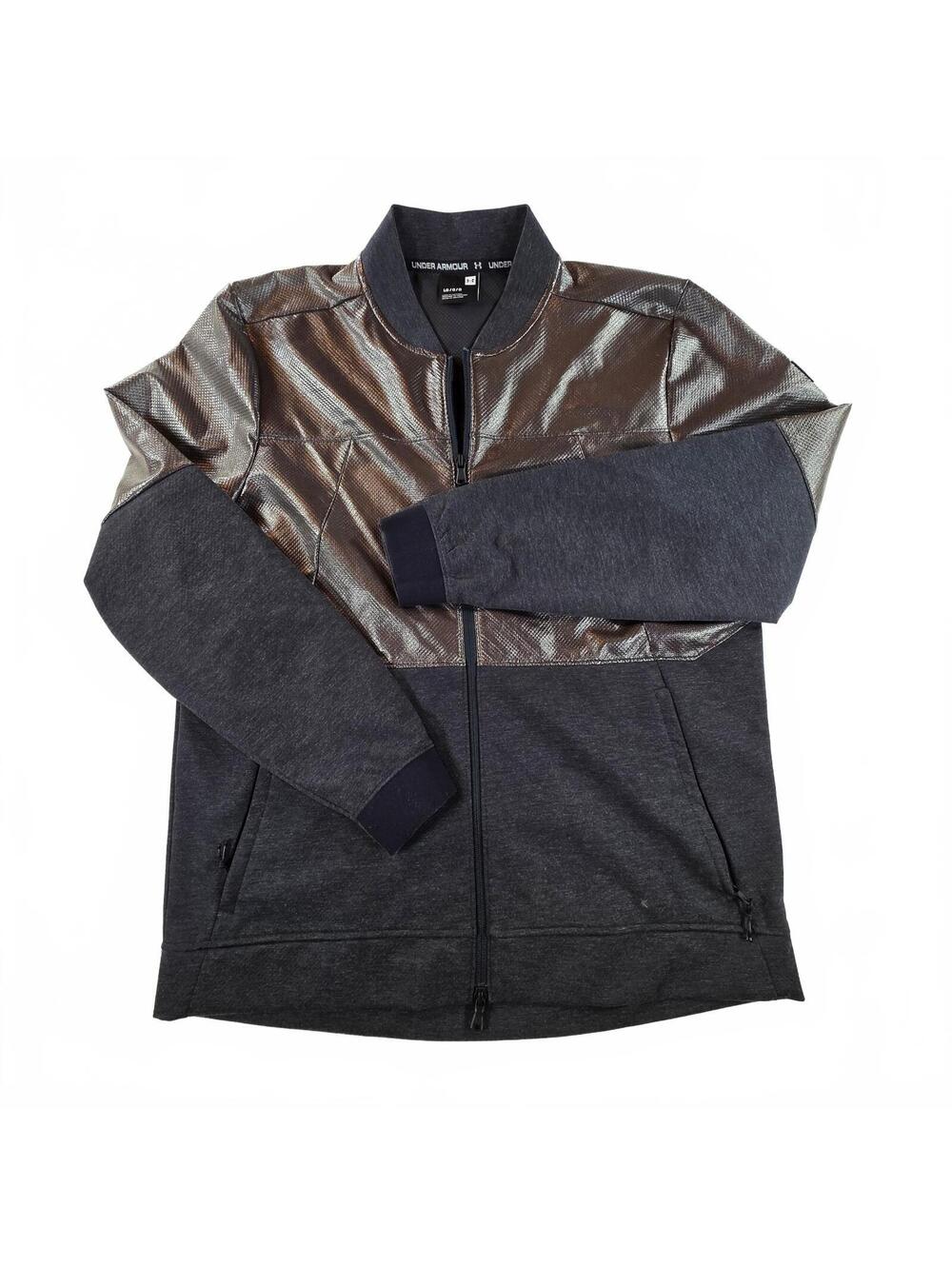 Under Armour Men's Large Bomber Jacket Black Polyurethane Coating Streetwear